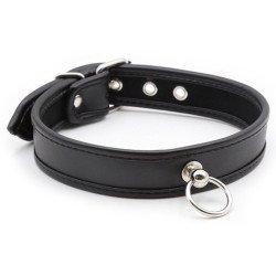 Collier BDSM O Ring en Simili Cuir Noir La Clef des Charmes