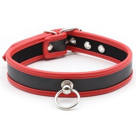 Collier BDSM O Ring en Simili Cuir Noir et Rouge La Clef des Charmes