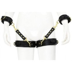 Set d'Attaches BDSM Cuisses et Poignets Simili Cuir Noir