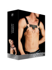 Ouch! Harnais Bulldog Costas en Simili Cuir Noir avec Anneaux