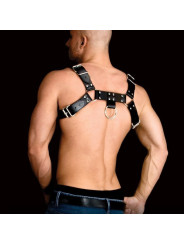 Ouch! Harnais Bulldog Costas en Simili Cuir Noir avec Anneaux