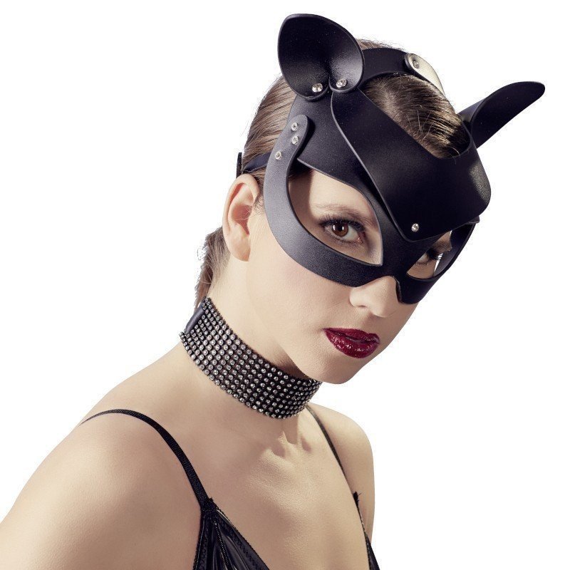 Bad Kitty Masque Chat en Simili Cuir Noir et Strass