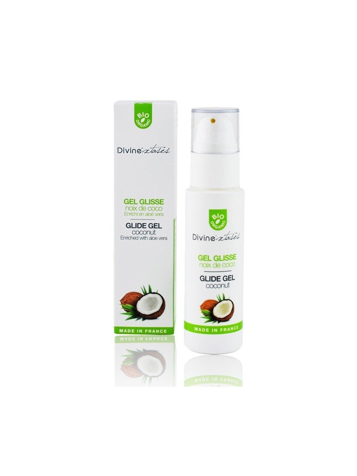 Divinextases Lubrifiant GEL GLISSE BIO COCONUT. La Clef des Charmes, loveshop Toulouse.