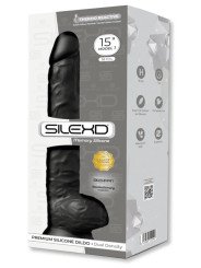 SilexD Gode Réaliste XXL avec Testicules Modèle 1 38 cm Thermo Reactif Noir