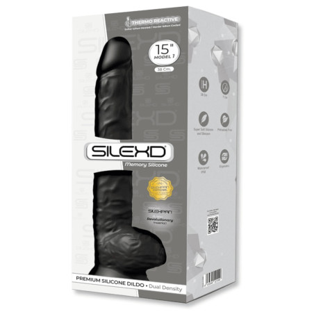 SilexD Gode Réaliste XXL avec Testicules Modèle 1 38 cm Thermo Reactif Noir