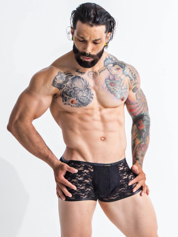 Cut4Men Lace Boxer en Dentelle Noire