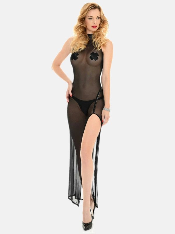 Robe Longue Poussy Cat Mesh Noir Transparent Partrice Catanzaro