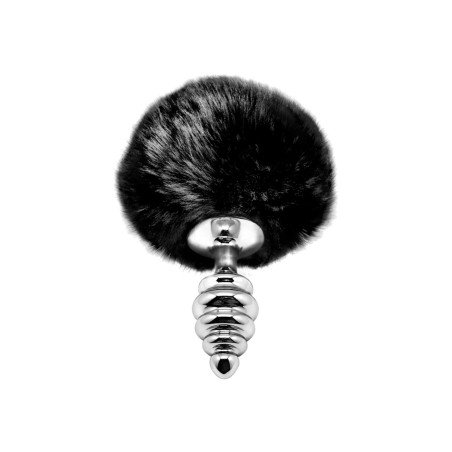 Fluffy Twist S Noir Plug Anal en Métal Queue de Lapin Alive