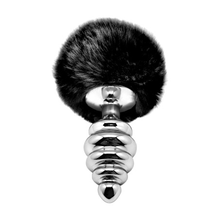 Fluffy Twist L Noir Plug Anal en Métal Queue de Lapin Alive