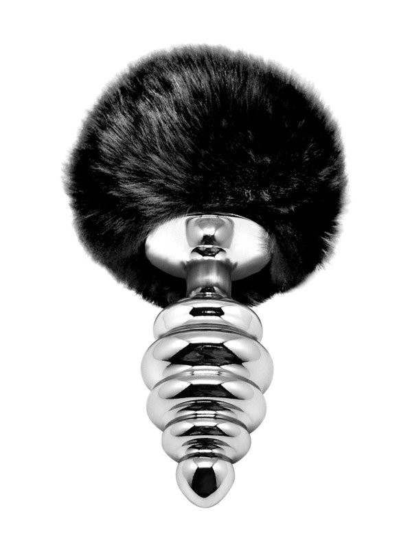 Fluffy Twist L Noir Plug Anal en Métal Queue de Lapin Alive