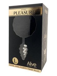 Fluffy Twist L Noir Plug Anal en Métal Queue de Lapin Alive