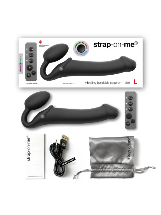 Double Gode Vibrant L 3 Moteurs Strap-on-Me Noir Contenu