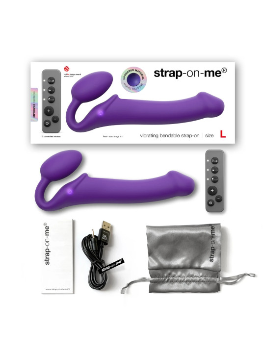 Double Gode Vibrant L 3 Moteurs Strap-on-Me Violet Contenu