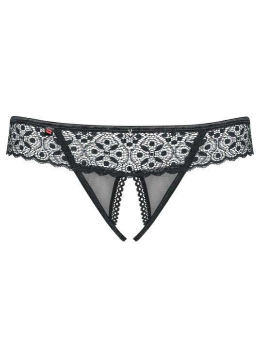 Shibu String Ouvert en Dentelle Noire Obsessive Lingerie
