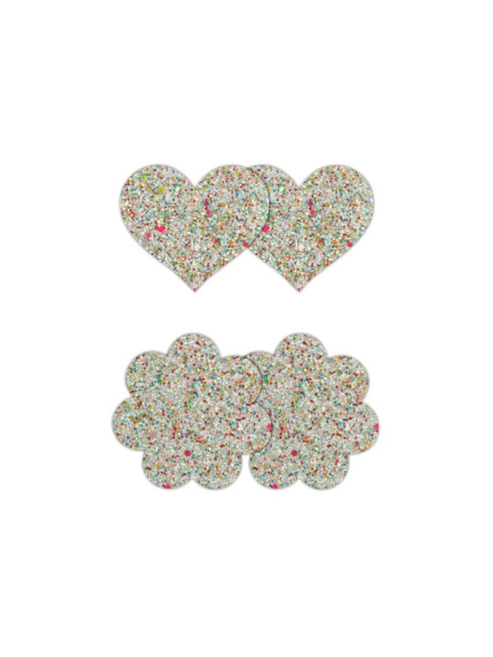 Cache Tétons à Paillettes Phosphorescentes Coeur et Fleur 2 Paires