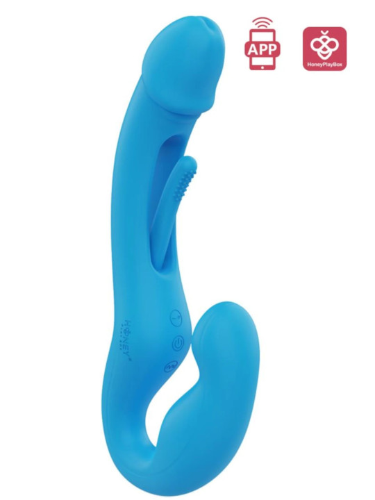 Harmony Duo Bleu Double Vibromasseur Strap-on Connecté Honey Play Box Harmony Duo Bleu Double Vibromasseur Strap-on Connecté Honey Play Box