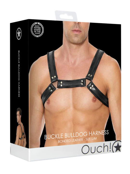 Harnais Chest Buckle Bulldog en Cuir Noir Ouch!