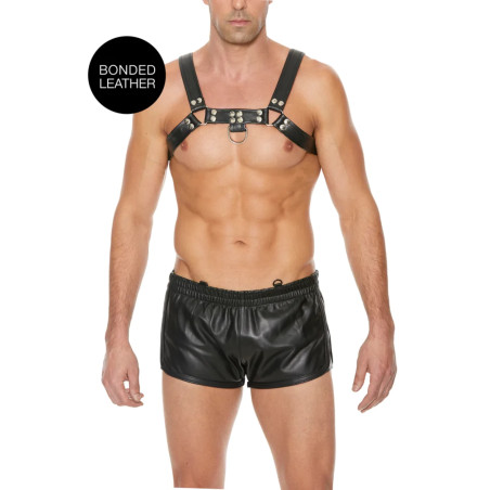 Harnais Bulldog avec Anneau en Cuir Noir Ouch!