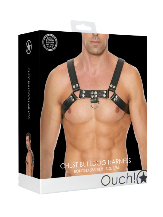 Harnais Bulldog avec Anneau en Cuir Noir Ouch!