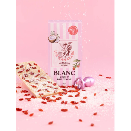 Tablette Chocolat Blanc Aphrodisiaque Coco et Baies de Goji Les Canailles
