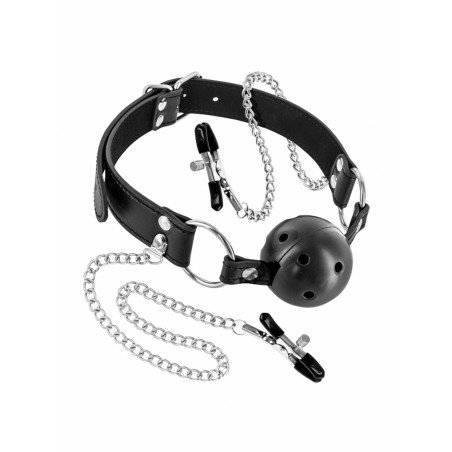 Baillon Boule Percée et Pinces Tétons BDSM Fetish Tentation | La Clef des Charmes