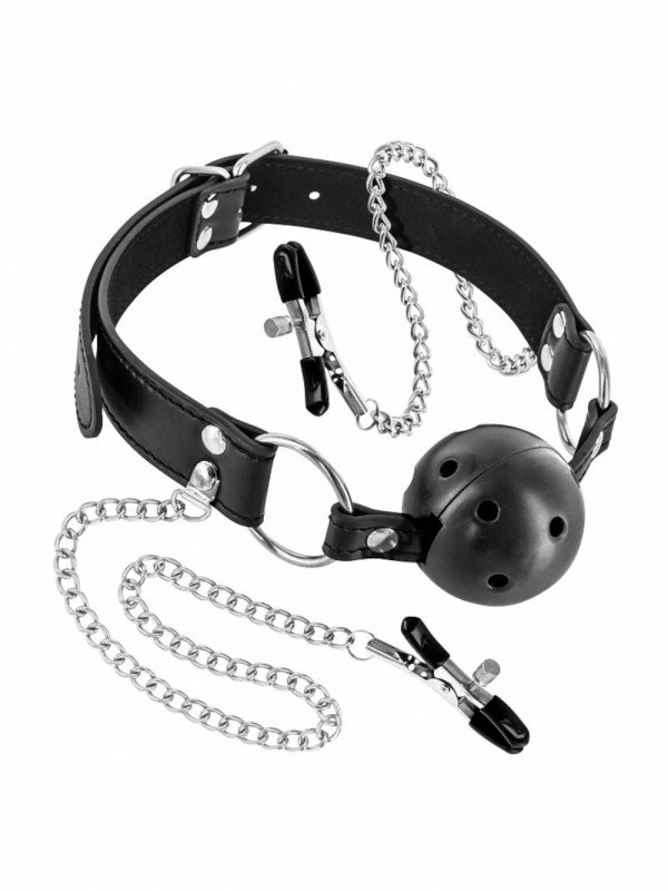 Baillon Boule Percée et Pinces Tétons BDSM Fetish Tentation | La Clef des Charmes