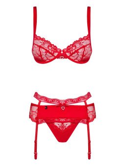 Heartina Ensemble 3 Pièces en Dentelle Rouge Obsessive Lingerie