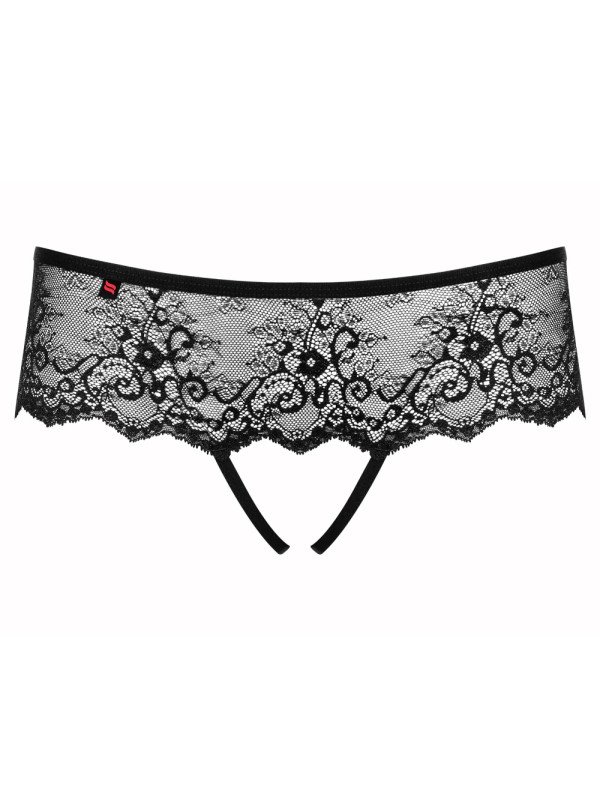Merossa Tanga Ouvert en Dentelle avec Bijou strass