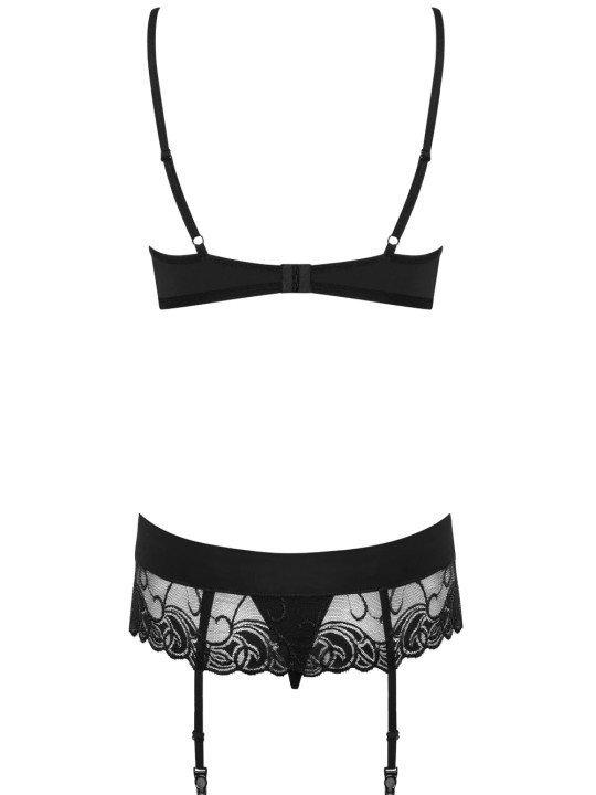 Wonderia Ensemble 3 Pièces en Mesh et Dentelle Noire