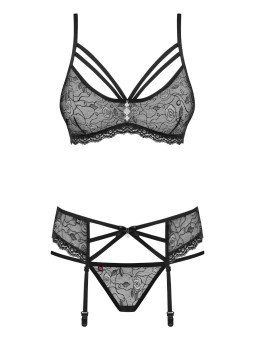 Ensemble 3 Pièces en Dentelle Noire 818-SEG-1