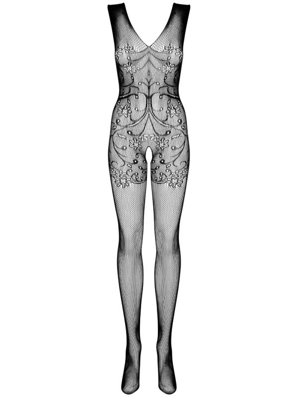 Combinaison Manches Courtes en Résille Noire F234