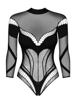 B135 Body Résille Noire Ajourée à Manches Longues