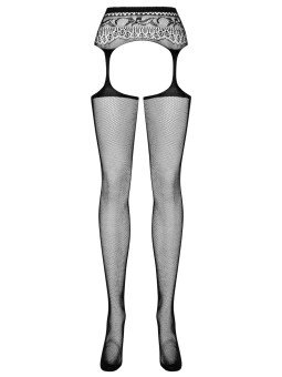 Collant Porte-jarretelles en Résille Noire S307