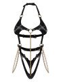 Annya Harnais Body en Simili Cuir Noir et chaines dorées Obsessive Lingerie