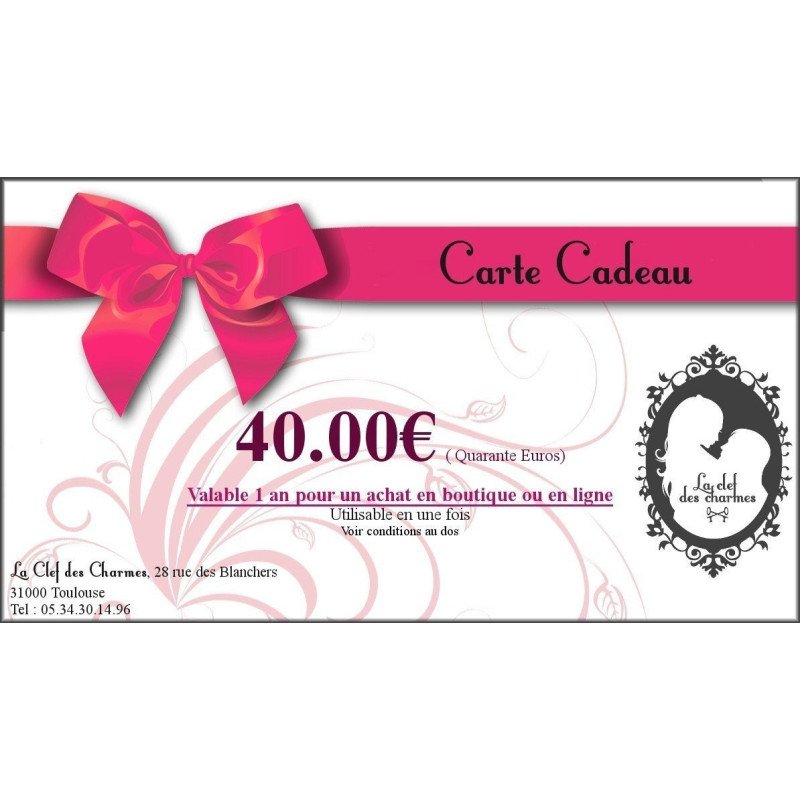 CARTE CADEAU 40€. La Clef des Charmes, Loveshop Toulouse