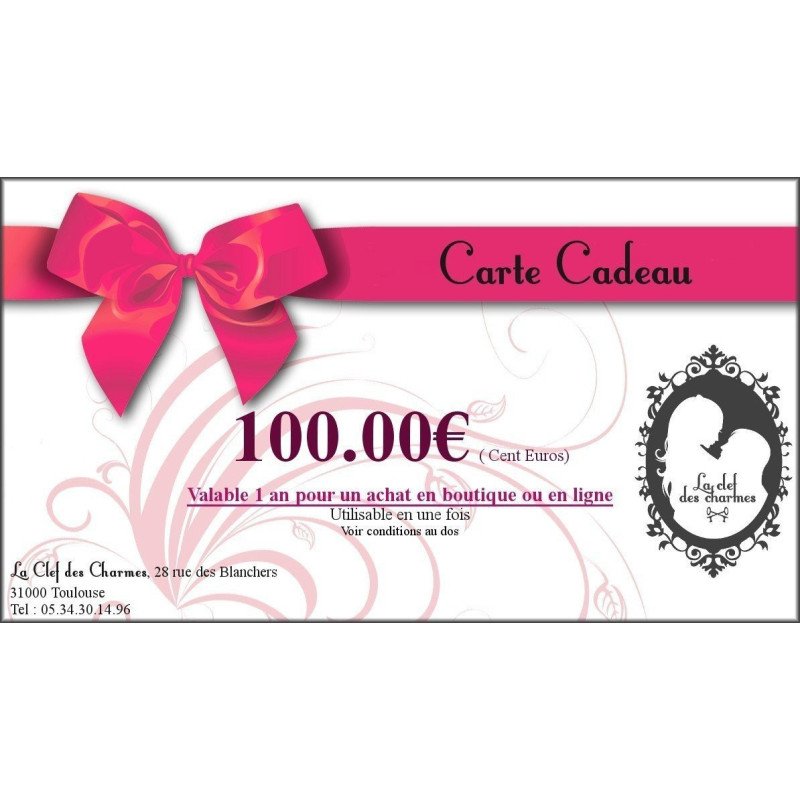 CARTE CADEAU 100€. La Clef des Charmes, Loveshop Toulouse