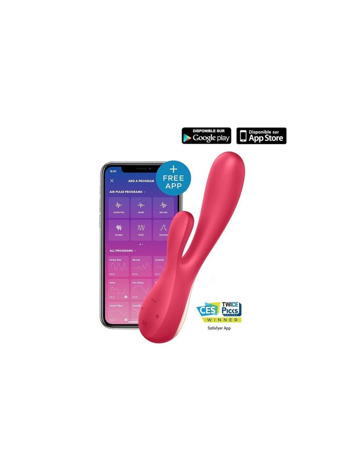 Vibromasseur Rabbit Connecté Satisfyer MONO FLEX ROUGE La Clef des Charmes