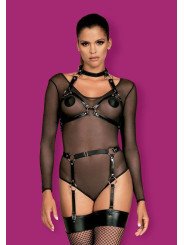 Obsessive Lingerie Harnais Porte Jarretelles en Simili Cuir Noir A741 La Clef des Charmes