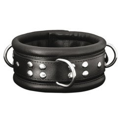 XXdreamtoys Collier BDSM en Cuir Noir 3 Anneaux La Cllef des Charmes