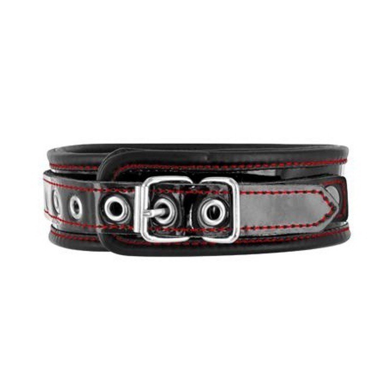 Fetish Premium Collier en Cuir Noir Vernis BDSM La Clef des Charmes